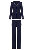 Vivisence Femme Pyjama Deux Pieces En Modal Doux Chemise À Boutons Confort Nuit, bleu foncé
