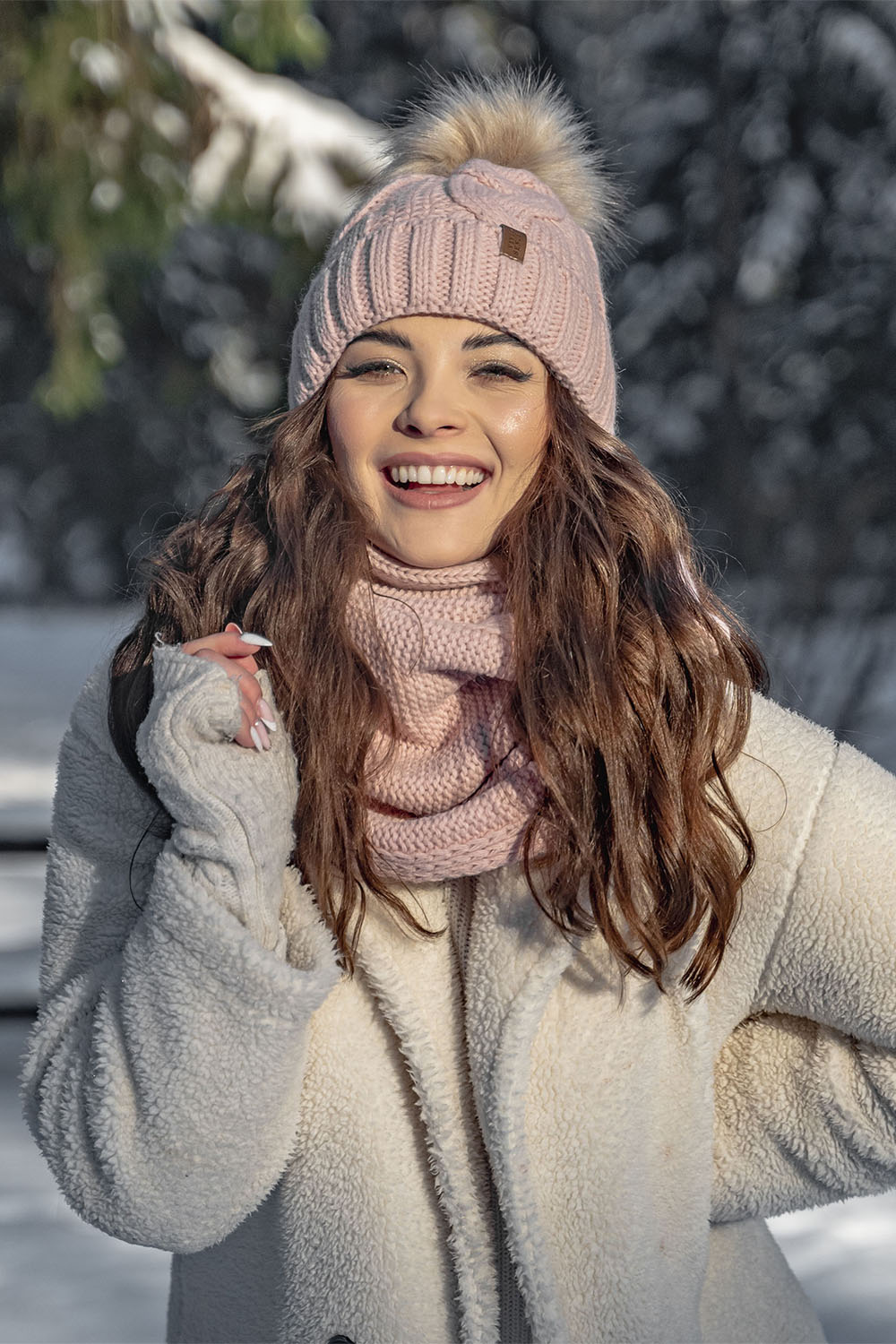 Vivisence Knitted Loop Scarf Double Folded Warm Ideal For Winter 7103, powder pink