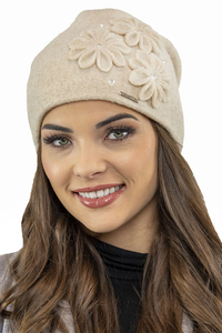 Vivisence Bonnet Femme En Laine Avec Fleur Douillet Et Antistatique Pour L’Hiver 7053, beige