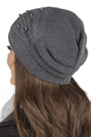 Vivisence Women's Hat Knitted Warm With Fleece Zirconia Pearls Elegant Winter 7012, dark grey