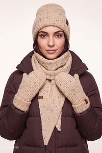 Vivisence women's winter set hat scarf gloves warm, carmel