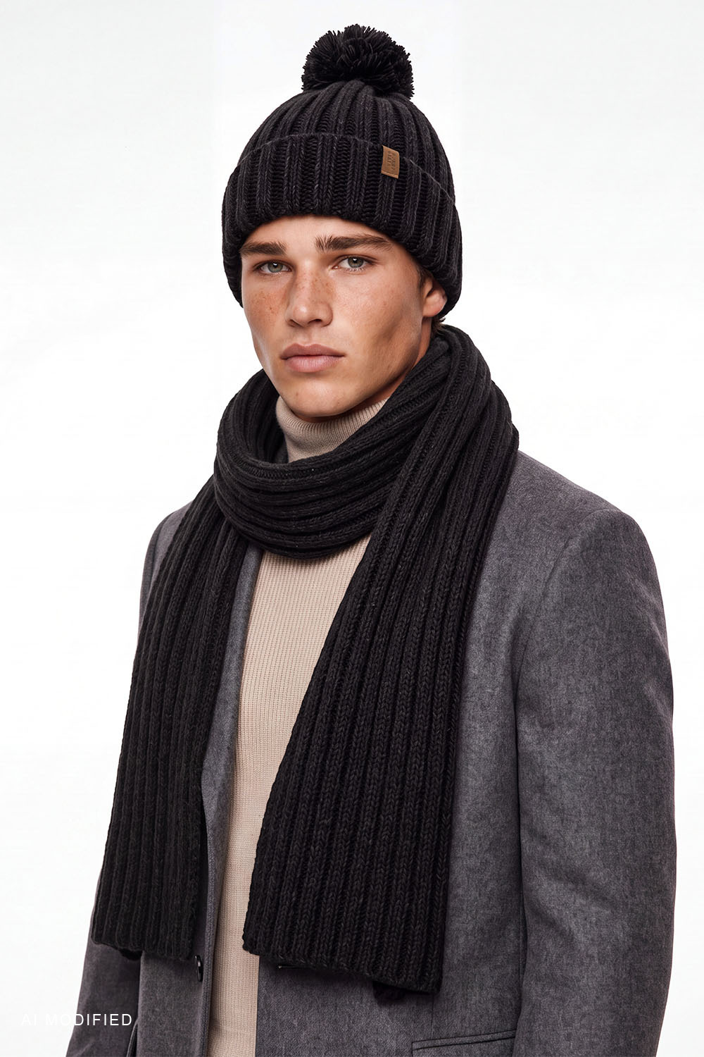 Vivisence Men's Knitted Scarf Acrylic Wool Ribbed Warm Winter Accessory, black