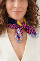 Vivisence Women Silk Scarf Hand Rolled Edges Lightweight Comfort Daily, yellow/navy blue