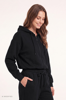 Vivisence Damen Kapuzenjacke Baumwolle Sweatjacke mit Reißverschluss, schwarz