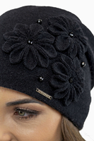 Vivisence Bonnet Femme En Laine Avec Fleur Douillet Et Antistatique Pour L’Hiver 7053, noir