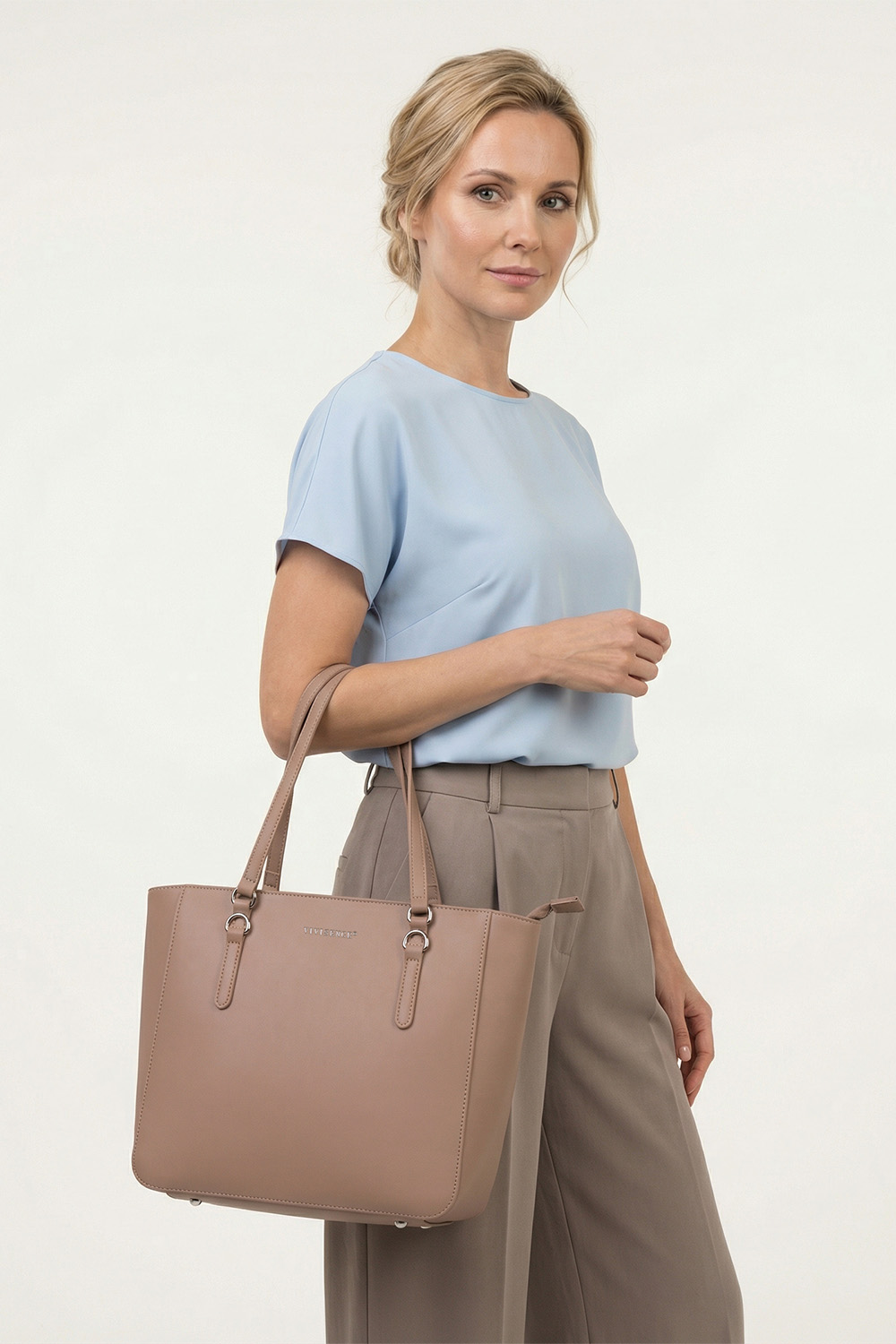 Vivisence Damen Schultertasche mit Reißverschluss für Alltag Pflegeleicht, Dunkelbeige