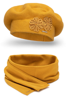 Vivisence Elegant Women's Winter Set Beret And Scarf With Classic Design And Floral Decoration Made Of Warm And Soft Fabric With Wool Blend Ideal For Cold Winter Days, Brown