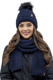 Vivisence Women Winter Hat Scarf And Gloves Set Fleece Lined Soft Knit Warmth, navy blue