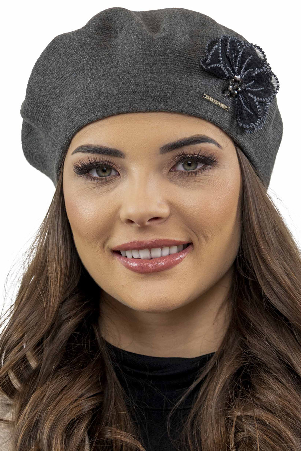 Vivisence Béret Femme Avec Appliqué Floral En Fil Idéal Pour Les Journées 7036, gris foncé