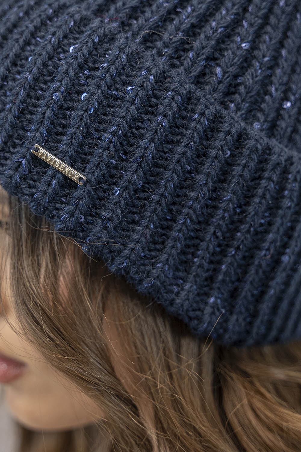 Vivisence Women's Winter Hat Classic Knit Style Perfect Fit 7088, dark blue