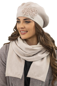 Vivisence Béret Et Écharpe Femme Pour L'automne et L'hiver Chauds En Laine Mélangée Accessoires Pour Hommes Tricot Souple Ajustement Parfait Divers Styles Et Couleurs Disponibles 7007Kmpl, beige