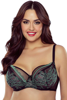 Vivisence Soutien-Gorge Souple et Élégant Bonnets en Maille Recouverts de Dentelle Baleines de Soutien Bretelles Réglables Dos en Maille Élastique, noir-vert