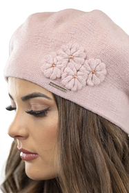 Vivisence Elegant Women's Beret With Flower Warm Autumn Winter Accessory 7006, light pink