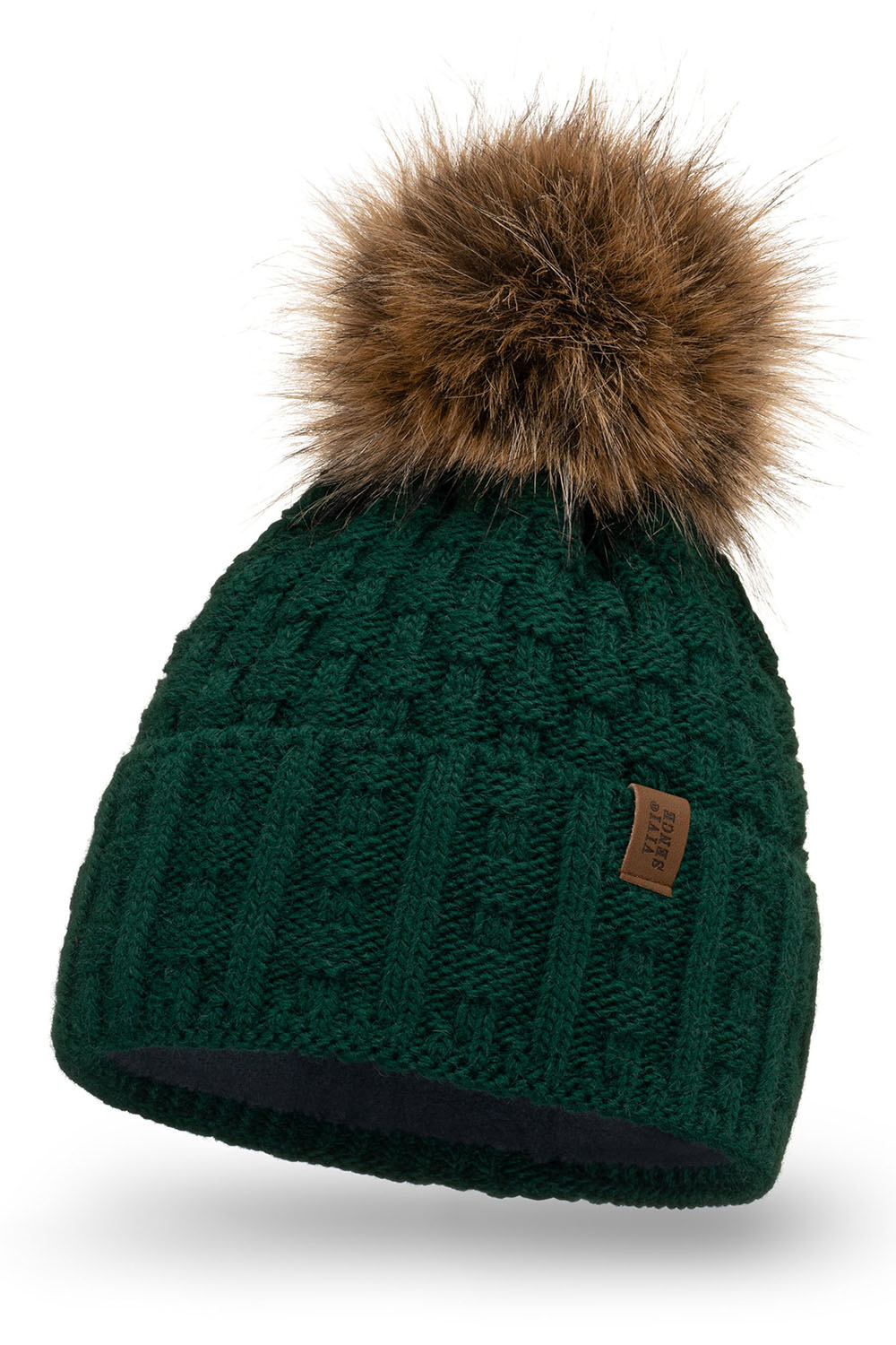 Vivisence Damen Mütze Bommel Warm Fleece Gefüttert Strick Winterstyle 7015, grün