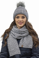 Vivisence Women Winter Hat Scarf And Gloves Set Fleece Lined Soft Knit Warmth, light grey