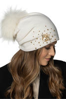 Vivisence Bonnet À Pompon Femme En Laine Vierge Fait Main Pour L’Hiver 7079, écru