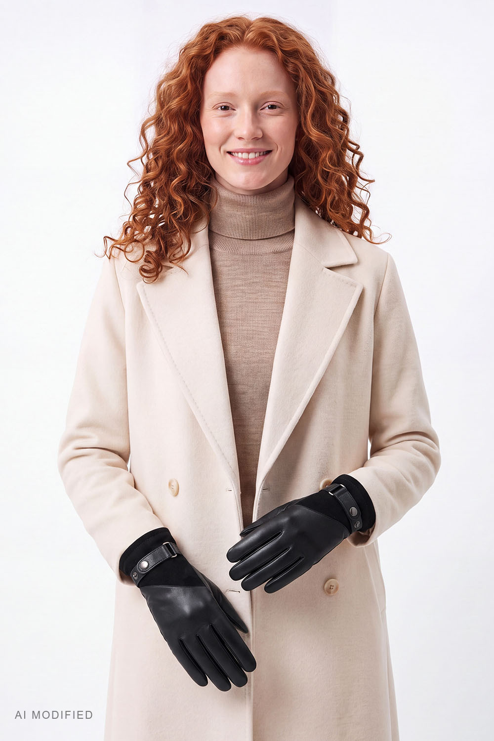 Vivisence Gants femme laine cuir finition élégante gants hiver femme, noir