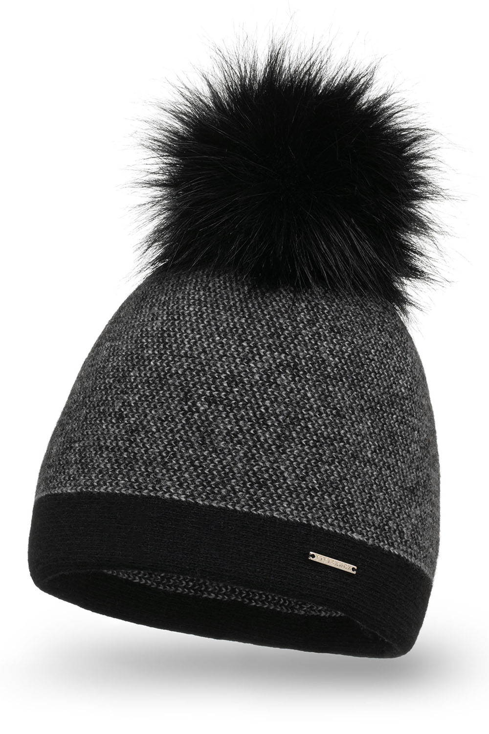 Vivisence Damen Bommelmütze Winter Bommel Strickmütze Subtilem Pepitamuster 7095, schwarzes Pepitamuster