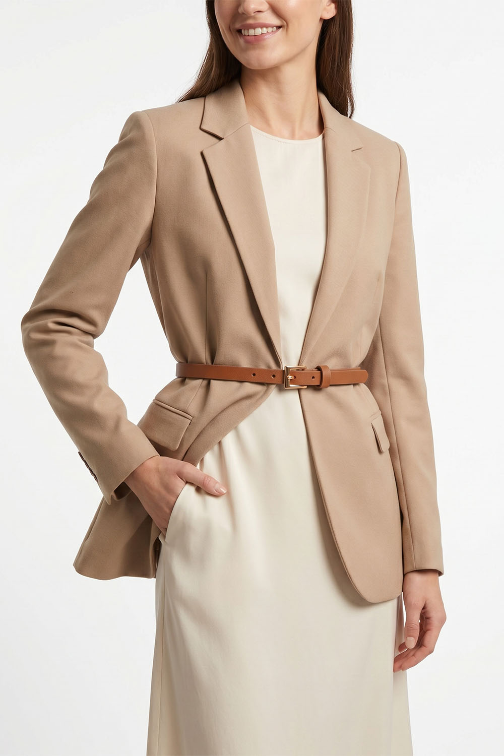 Vivisence Damen Ledergürtel Schmal Echtleder Goldschnalle Verstellbar P0003, Braun