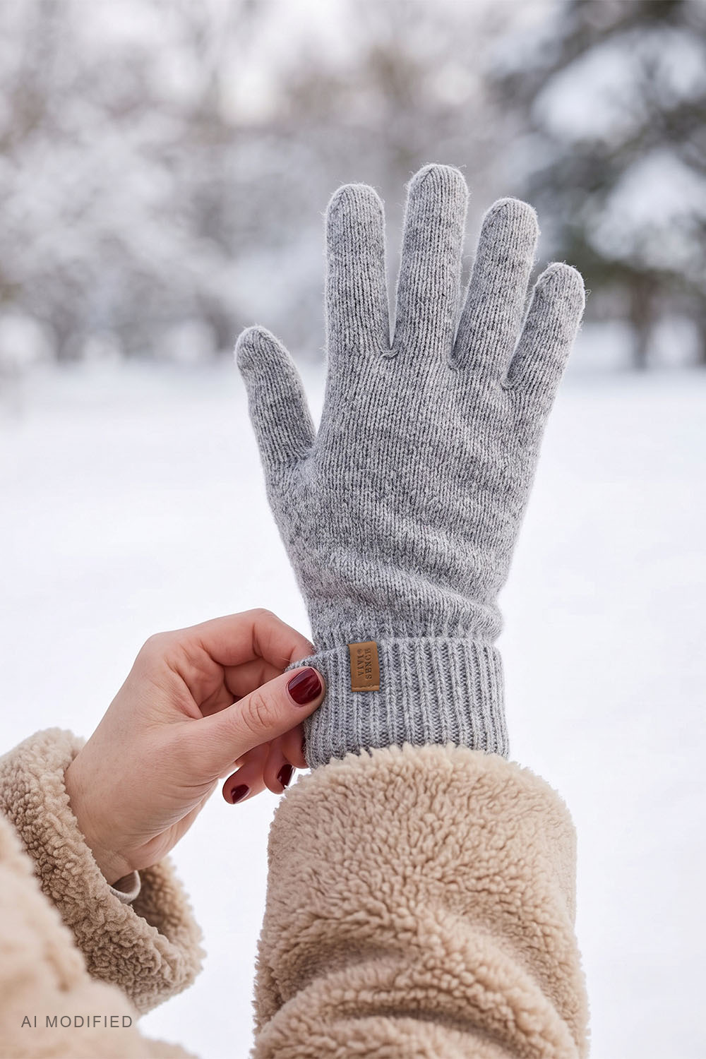 Vivisence women's knitted gloves with ribbed cuff warm and stretchy, grey