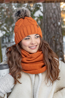 Vivisence Bonnet Femme Et Écharpe Pour L'automne et L'hiver À Pompon Cache-cou Ensemble Classique En Fils Chauds Avec Doublure En Polaire Parfait Pour Les Journées Froides 7014, orange