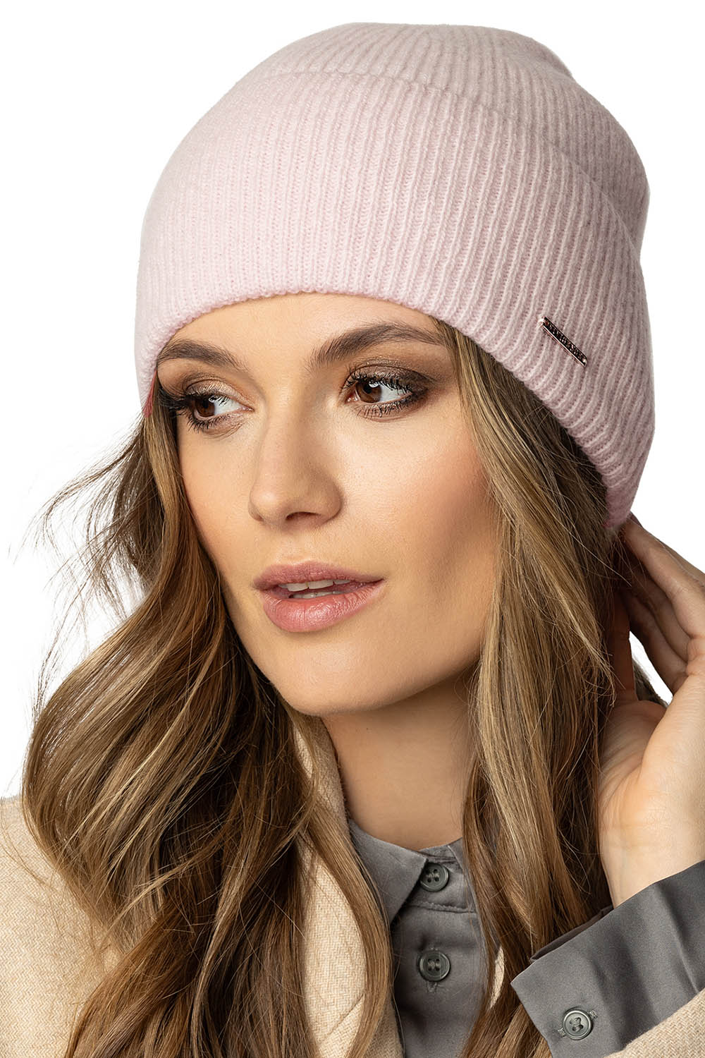 Vivisence Bonnet Femme Doux Tricoté Avec Revers Doublure Intérieure Hiver 7096, rose clair