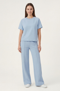 Vivisence Damen Hausanzug Zweiteiler Weiche Elastische Jersey Komfort Für Alltag, himmelblau