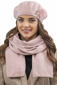 Vivisence Women's Beret With Floral Applique Ideal For Winter Days 7036, light pink