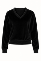 Vivisence Women Sweatshirt Velour V Neck Long Sleeve Lounge Casual 9002, Black