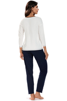 Vivisence Damen Pyjama Schlafanzug Langarm Nachtwäsche 2teilig Set Bequem 2029, ecru/dunkelblau