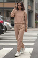 Vivisence Women Crewneck Sweatshirt Soft Knit Pullover Everyday Comfort, beige