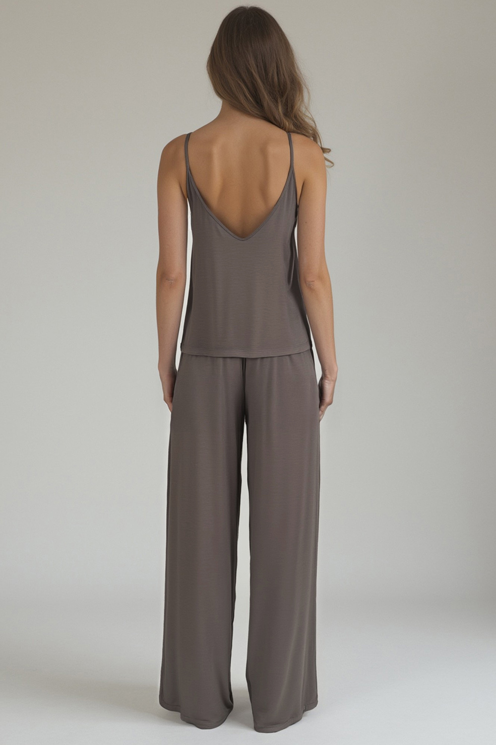 Vivisence Women's Pyjama Set Viscose Wide Leg Pants V-Neck Shirt 2046, Grey