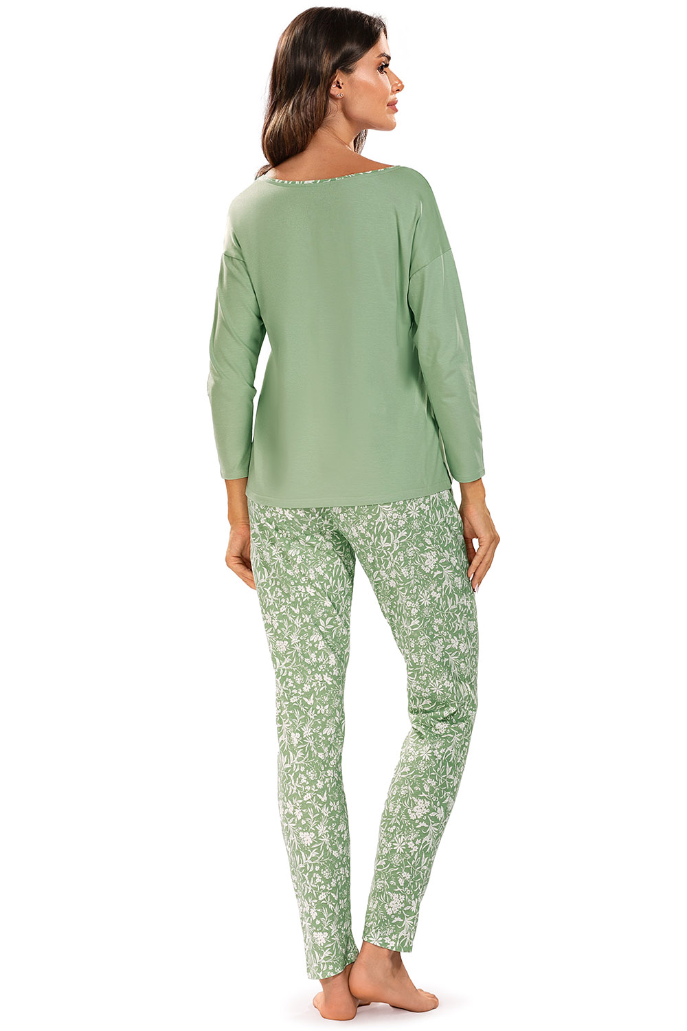 Vivisence Dame Schlafanzug 2-teiliges Set Pyjama Bluse Hose Gemustert 2025, Grün