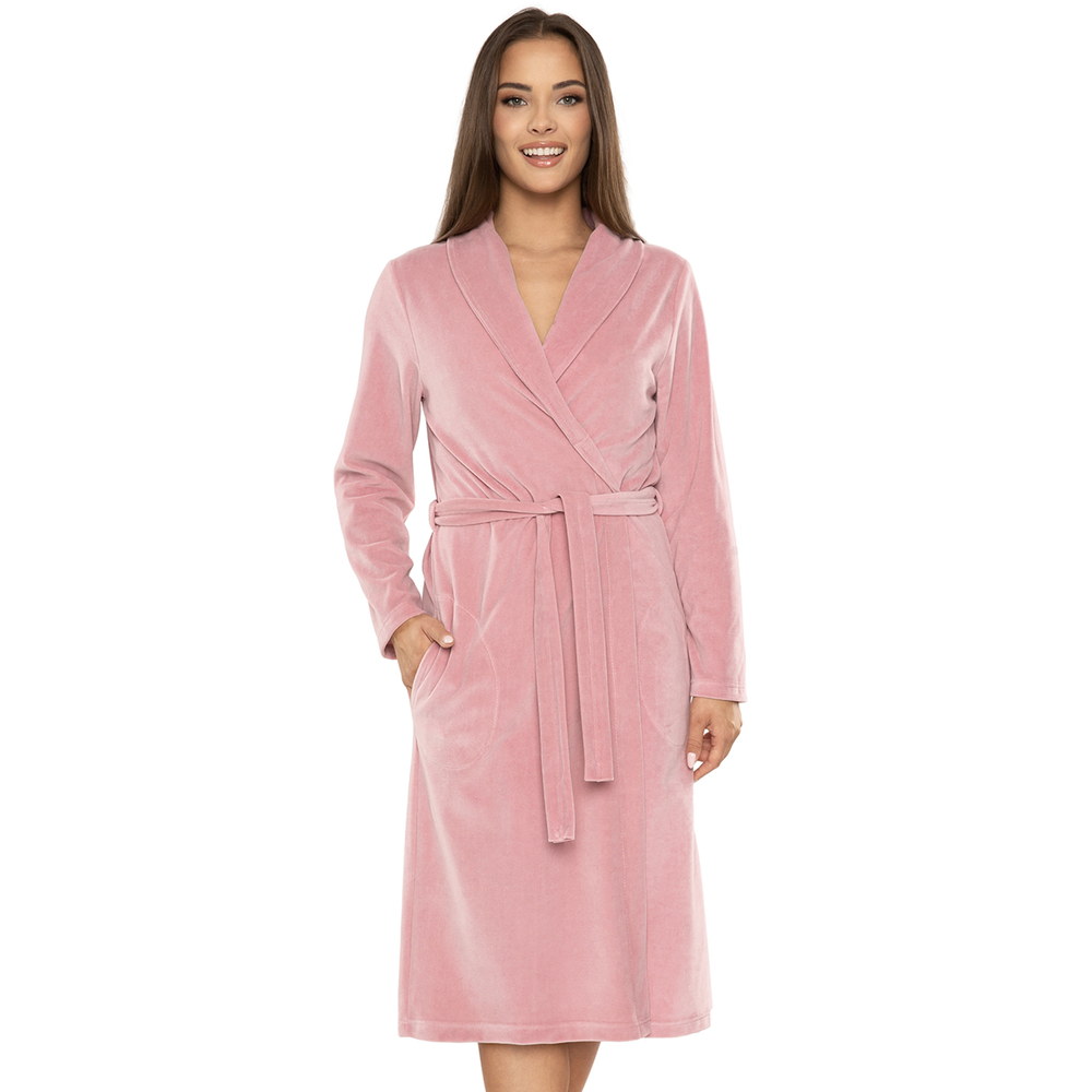 Vivisence Robe Cotton Belted Pockets Double-Sided Soft Cozy Daily Use 5022, pink