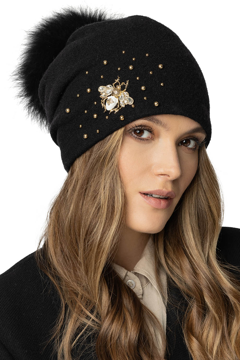 Vivisence Bonnet À Pompon Femme En Laine Vierge Fait Main Pour L’Hiver 7079, noir