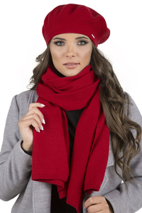Vivisence Elegant Women's Winter Beret And Scarf Set Made Of Warm Thick And Soft Fabric With Wool Blend For Ladies Ideal For Cold Winter And Autumn Days, red