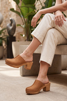 Vivisence Sabots Femme Nubuck, Semelle en Bois, Bout Fermé, Chaussures Confort à Enfiler, brun clair