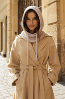 Vivisence Women Winter Hood Soft Cotton Knit Adjustable Drawcord Cozy Warmth, Beige