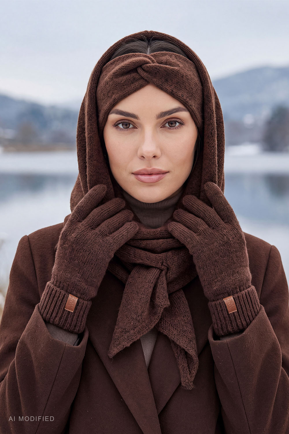 Vivisence gants femme tricotés avec poignet côtelé chauds et extensibles, brun