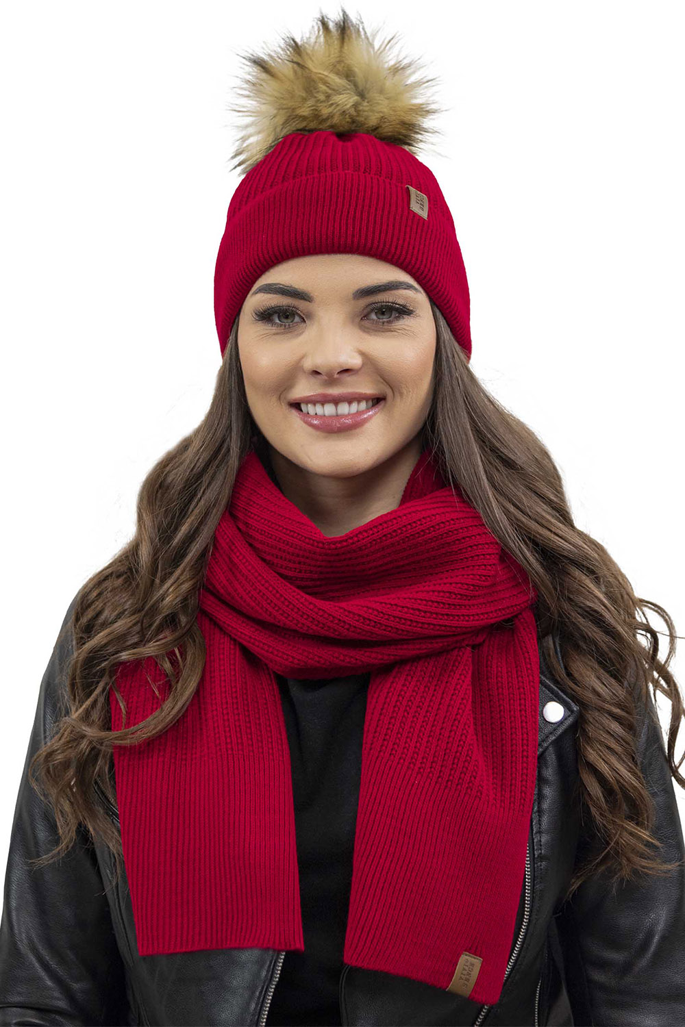 Vivisence Bonnet Femme Avec Pompon Pour L’Hiver En Fil Chaud Style Automnal 7042, rouge