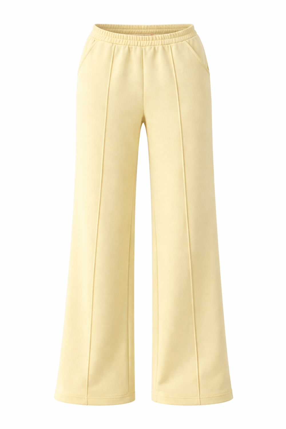 Vivisence Women’s Pull On Trousers, Soft Knit Smart Casual Trousers with Front Crease, Flared Leg and Side Pockets, banana