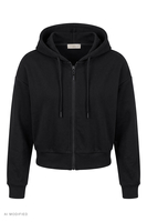 Vivisence Cropped Cotton Hoodie Zip Up Sweatshirt for Women, black