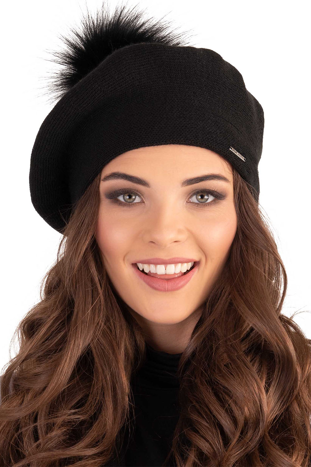Vivisence Béret Et Écharpe Pour Femme L'automne et L'hiver Ensemble Élégant Fabriqué En Laine Chaude Avec Pompon De Fausse Fourrure Style Classique Idéal Pour Les Froids Jours Cadeau Parfait 7035Kmpl, noir