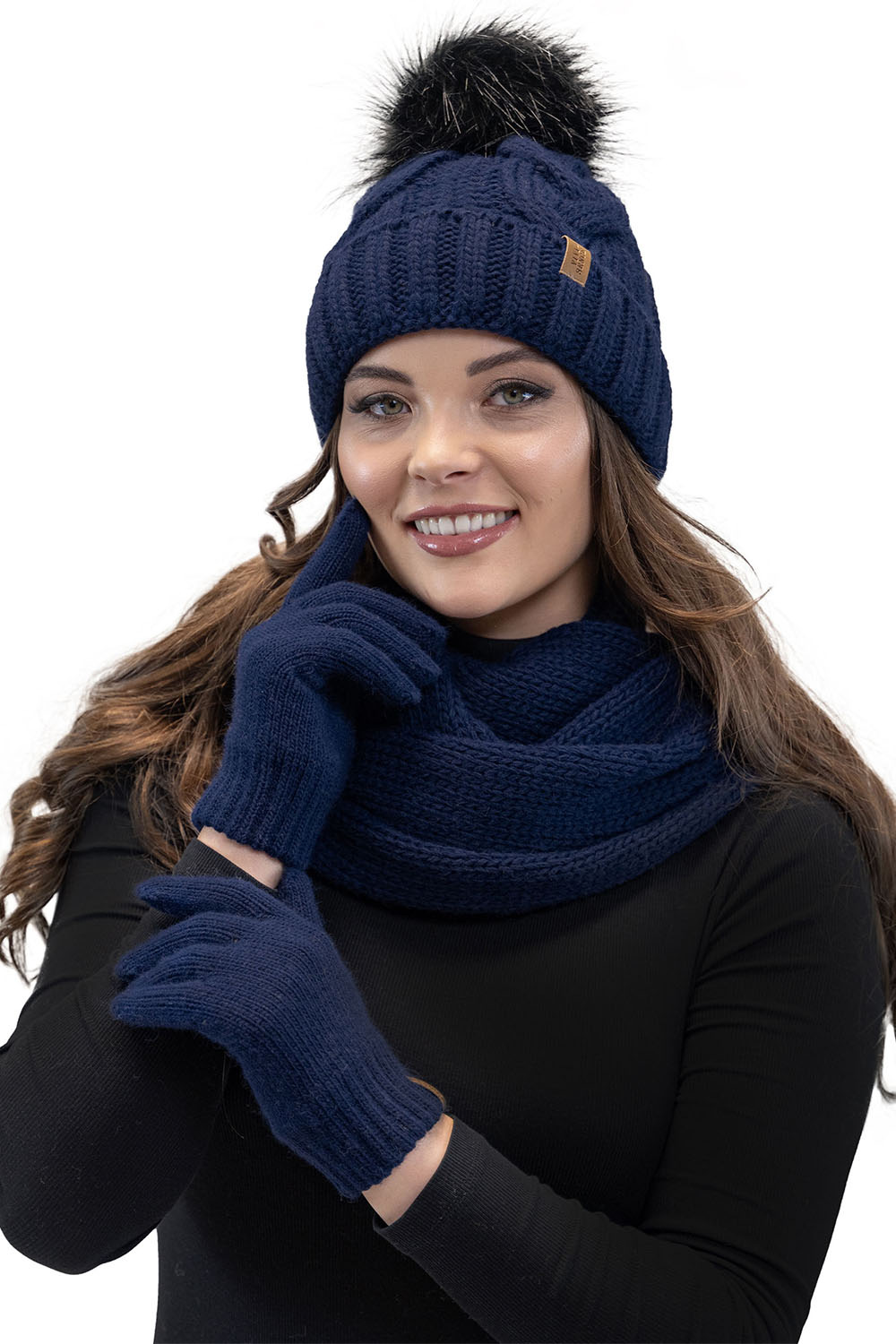 Vivisence Ensemble Hiver Chapeau Comin Gants Pour Confort Quotidien, bleu foncé
