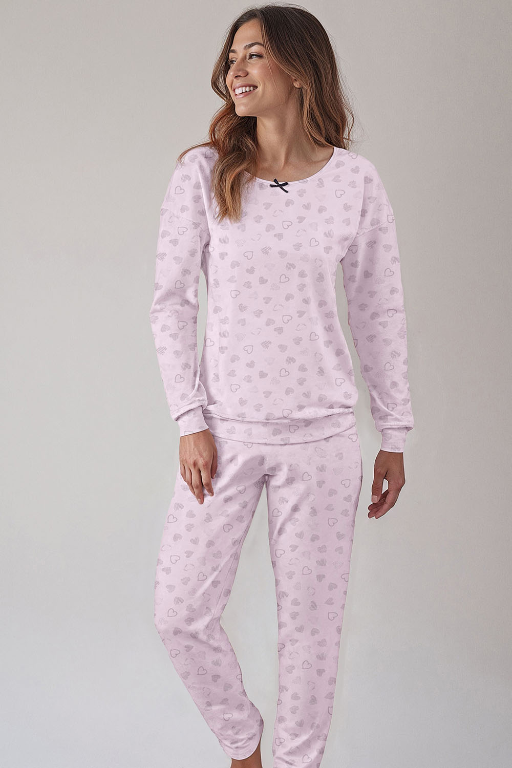 Vivisence Dame Schlafanzug 2-teiliges Set Pyjama Bluse Hose Gemustert Tupfen 2023, Rosa