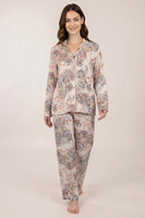 Vivisence Womens Pajama Set Viscose Long Sleeve Button Front For All Night Comfort, ecru patterned