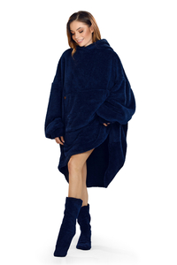 Vivisence Blanket Hoodie and Socks Set Warm and Cozy Wearable Blanket Sweatshirt with Large Pocket Extended Back Long Sleeves and Durable Ankle-Length Socks for Everyday Comfort, dark blue