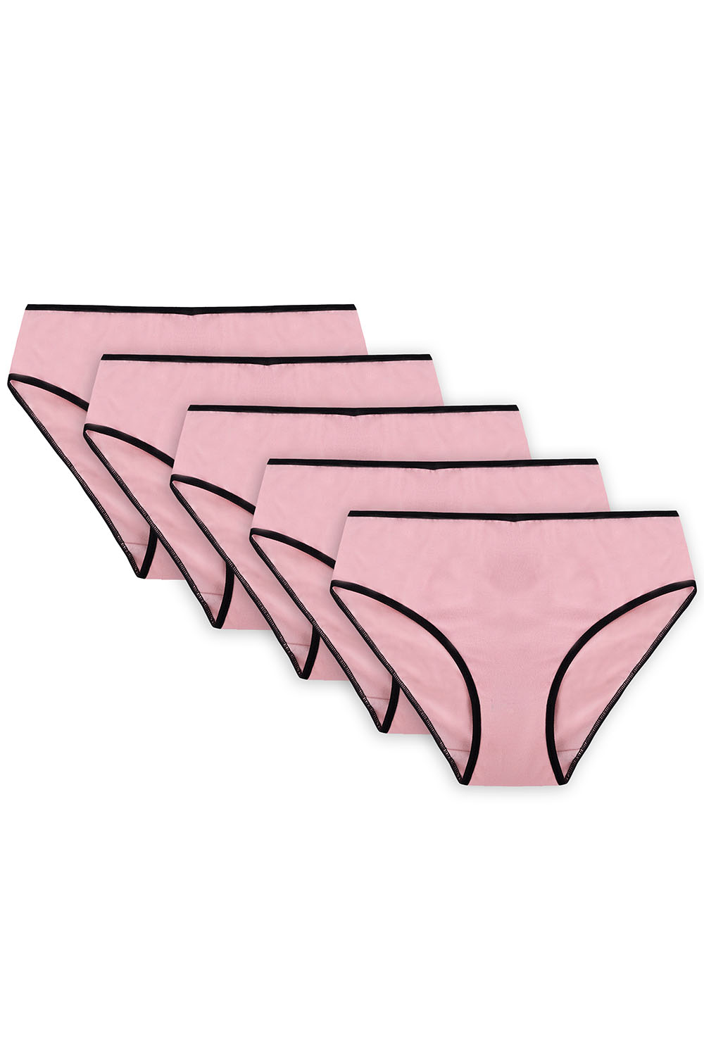 Vivisence Culotte Classique Slip pour Femme Lot de 5 Figi 4016, bande noire : rose 5-pack
