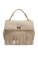 Vivisence Women Top Handle Handbag Fringe Detail Adjustable Strap Easy Wear, Grey
