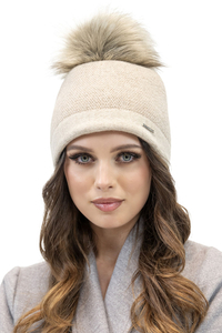 Vivisence Bonnet À Pompon Femme Tricoté Motif Pied-De-Poule Subtil 7095, beige mélange